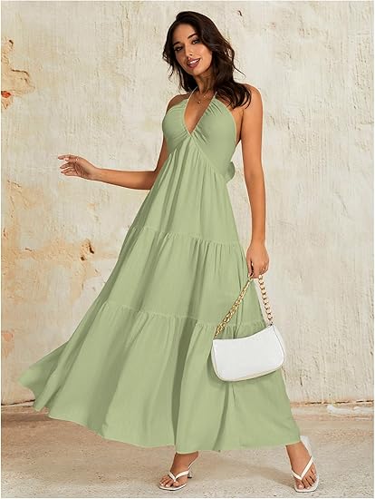 V-Neck Backless Maxi Dress
