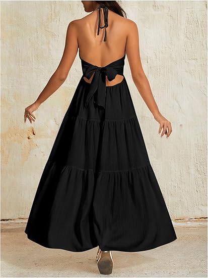 V-Neck Backless Maxi Dress