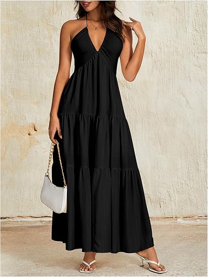 V-Neck Backless Maxi Dress