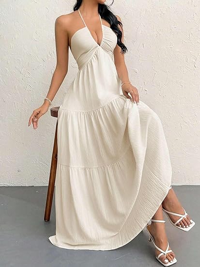 V-Neck Backless Maxi Dress