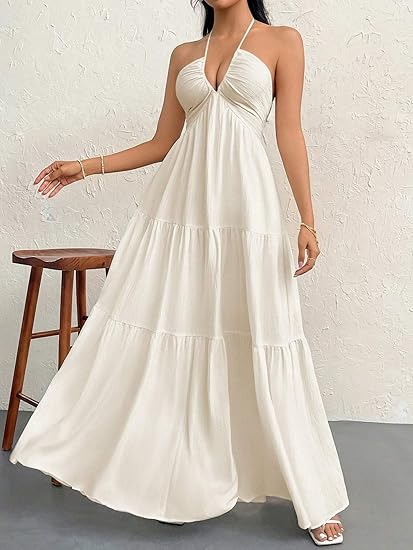 V-Neck Backless Maxi Dress