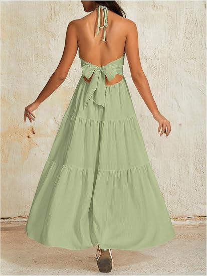 V-Neck Backless Maxi Dress